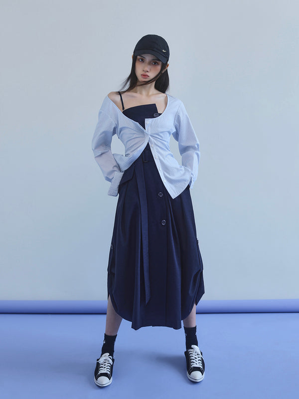 Navy Asymmetry Strap Dress
