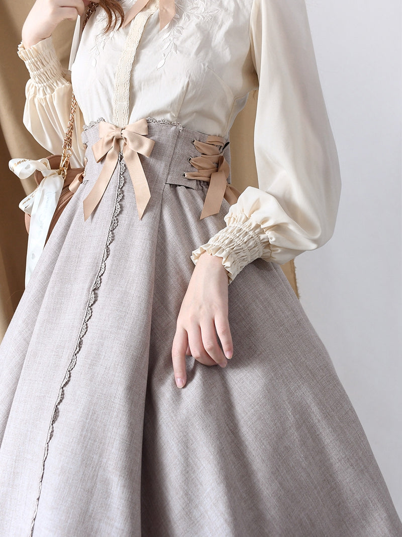 White Brown Lady's Corset Ribbon Skirt [Planned to be shipped from late May to early June 2023]