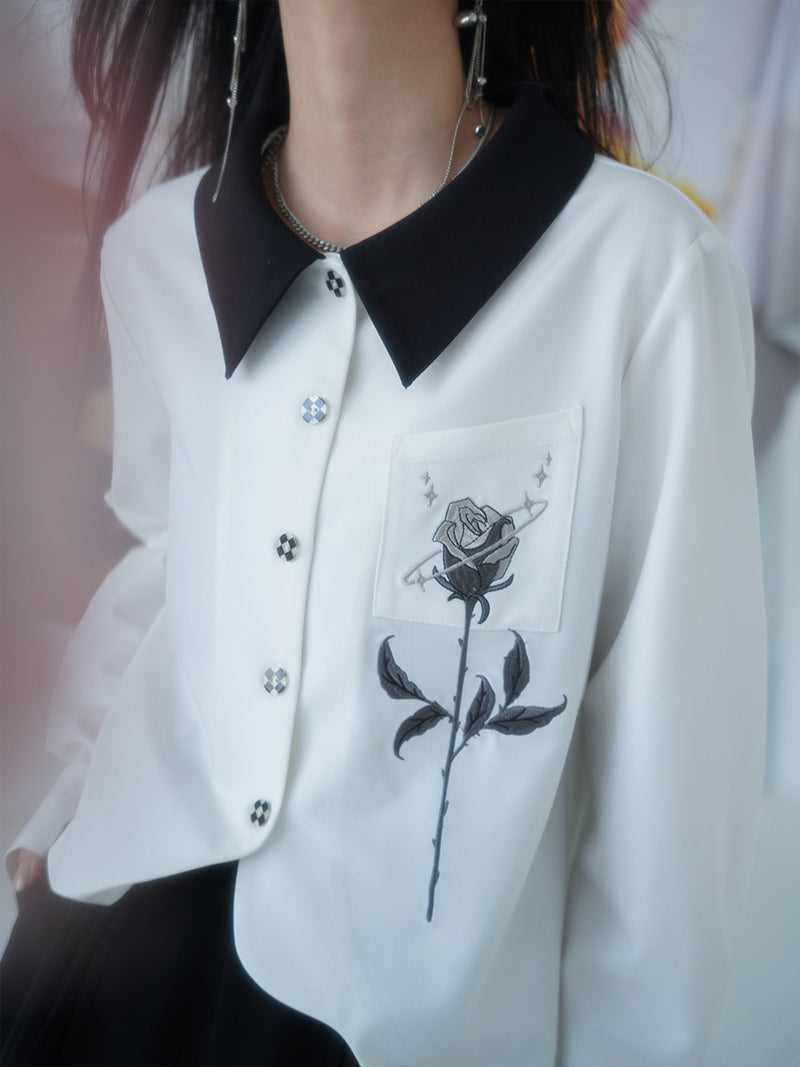 黒墨の薔薇刺繍ブラウス – ManusMachina