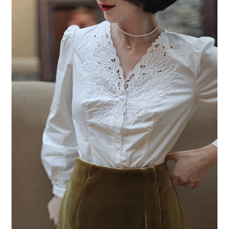 Petal Embroidered Retro Blouse