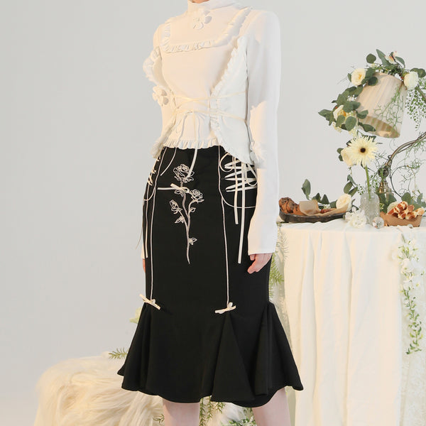 Gorgeous Knotted Rose Embroidered Mermaid Skirt