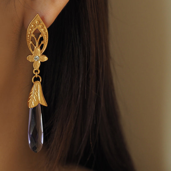 Amethyst and flower earrings
