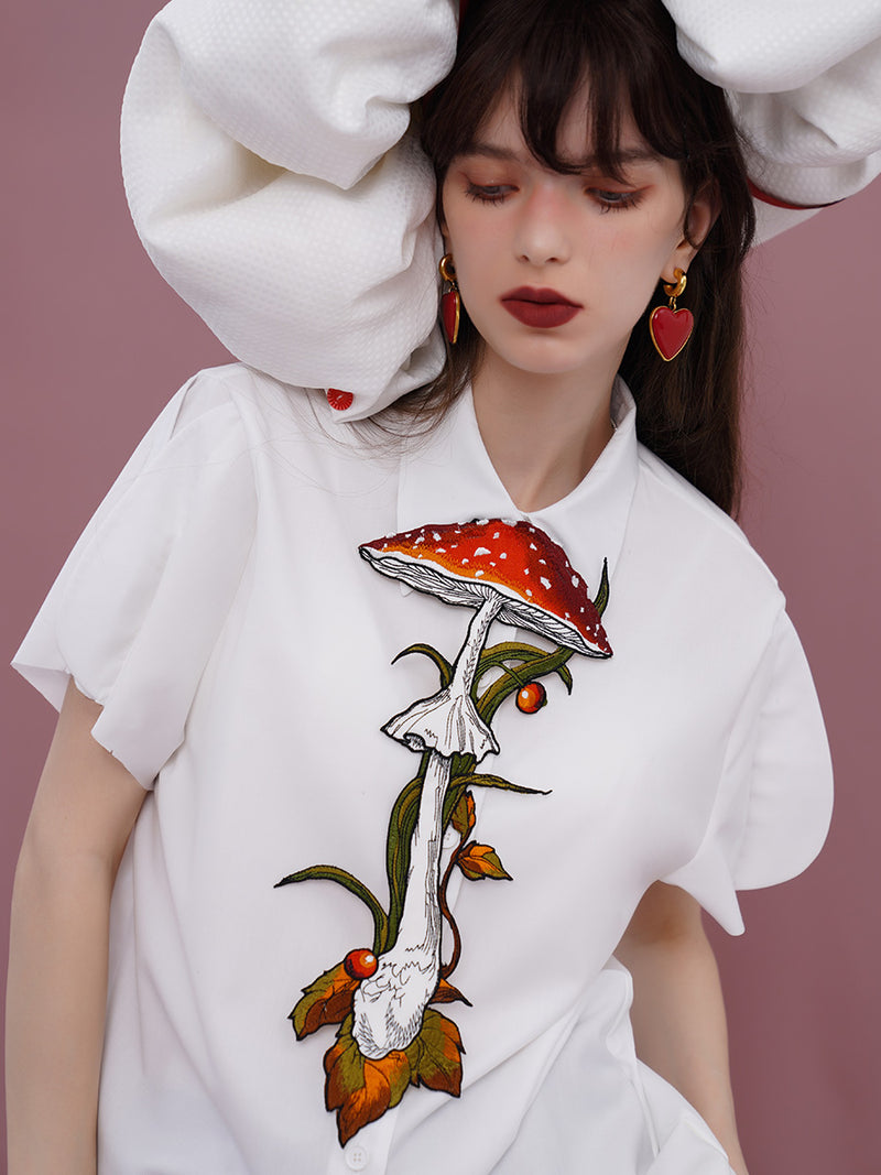 forest mushroom embroidery tie