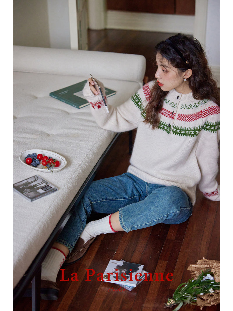 Fair Isle pattern knit sweater
