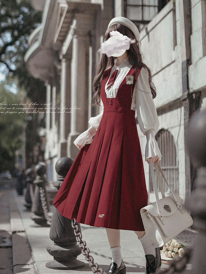wine literature girl jumper skirt and blouse