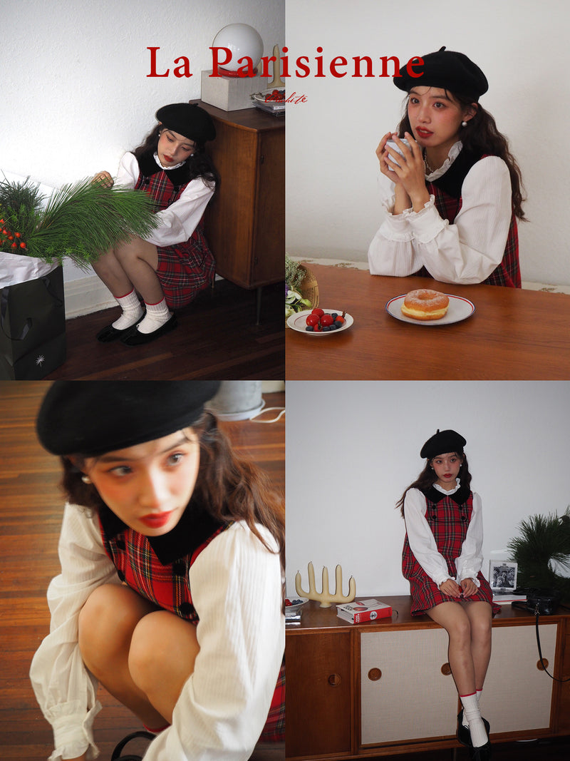 Crimson plaid retro jumper skirt