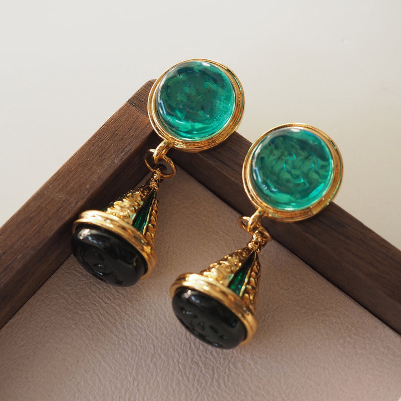 jade and gold cone earrings