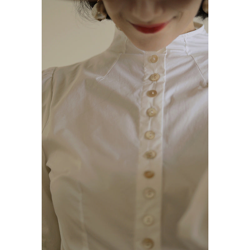 Pure White Lady Classical High Neck Blouse