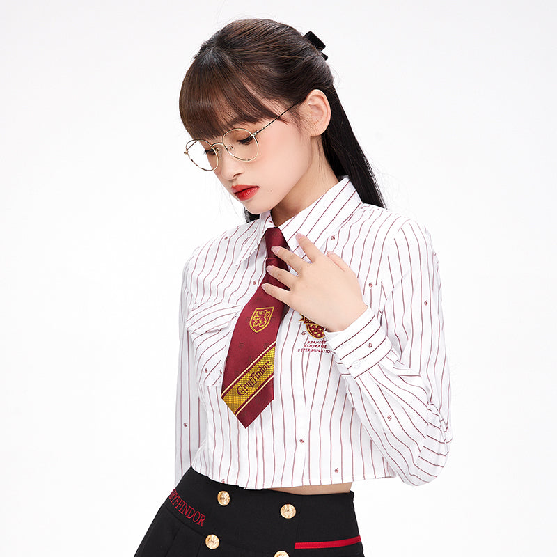 Magic School Embroidered Striped Short Blouse