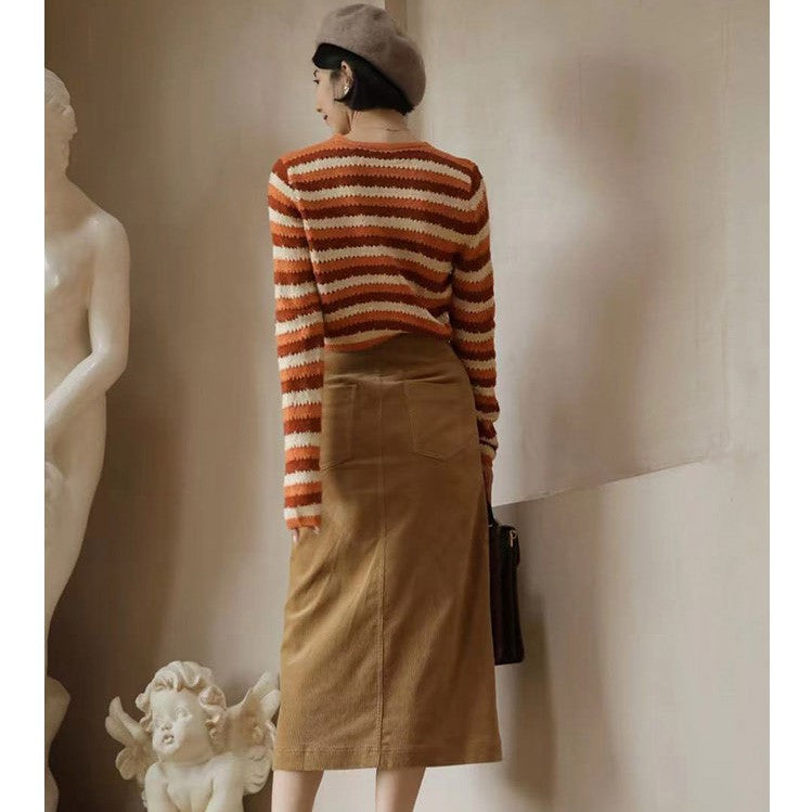 gray brown retro straight skirt