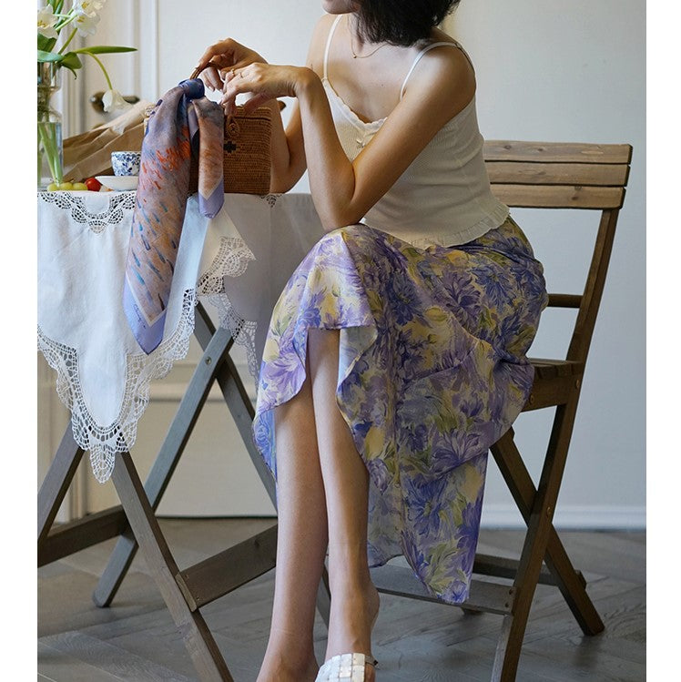 睡蓮の花咲く油絵ワンピースとスカート