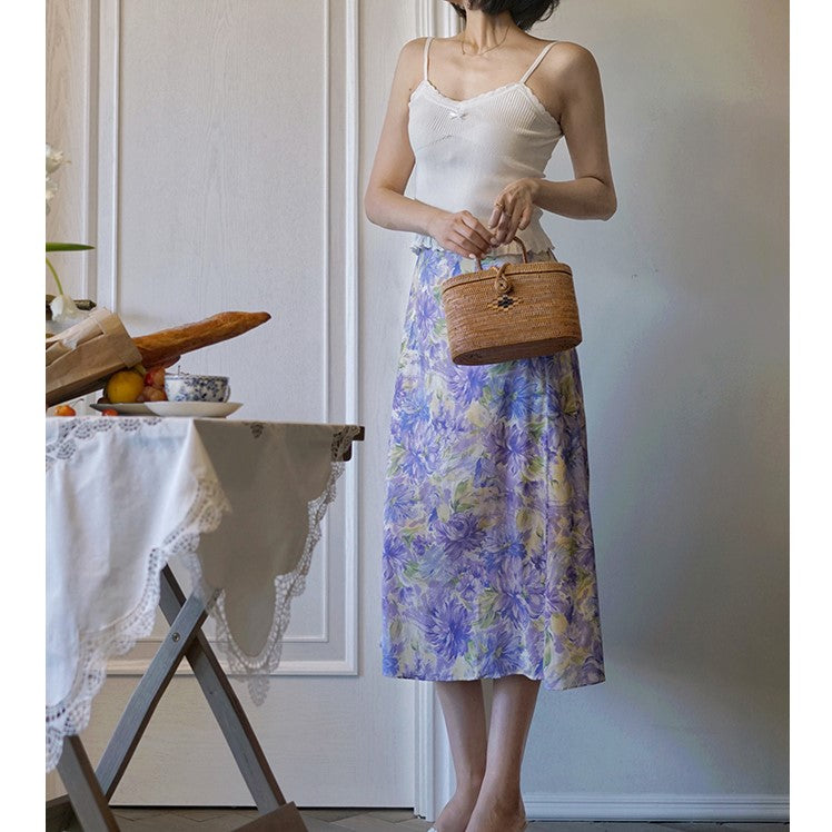 Water lily blooming oil painting dress and skirt
