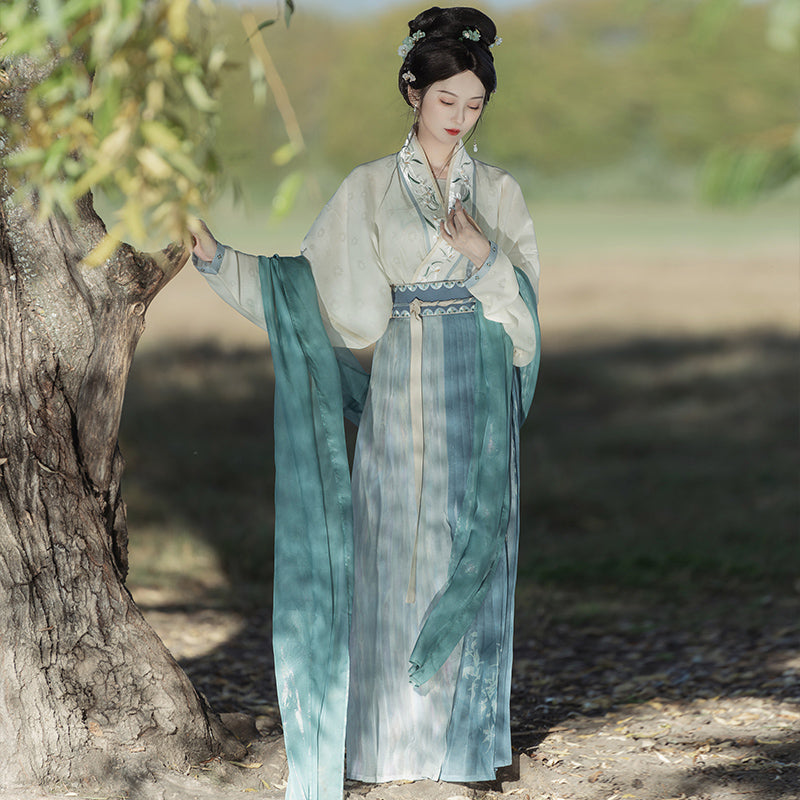 Embroidered haori, cape and long skirt of orchids blooming in the valley