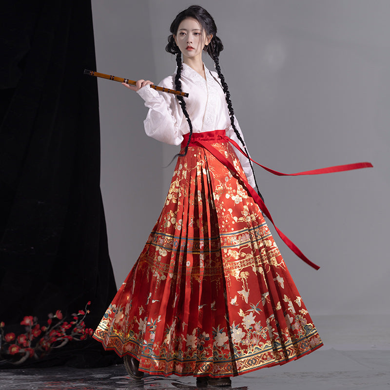 Plum blossom and butterfly pattern long skirt and classic pattern haori