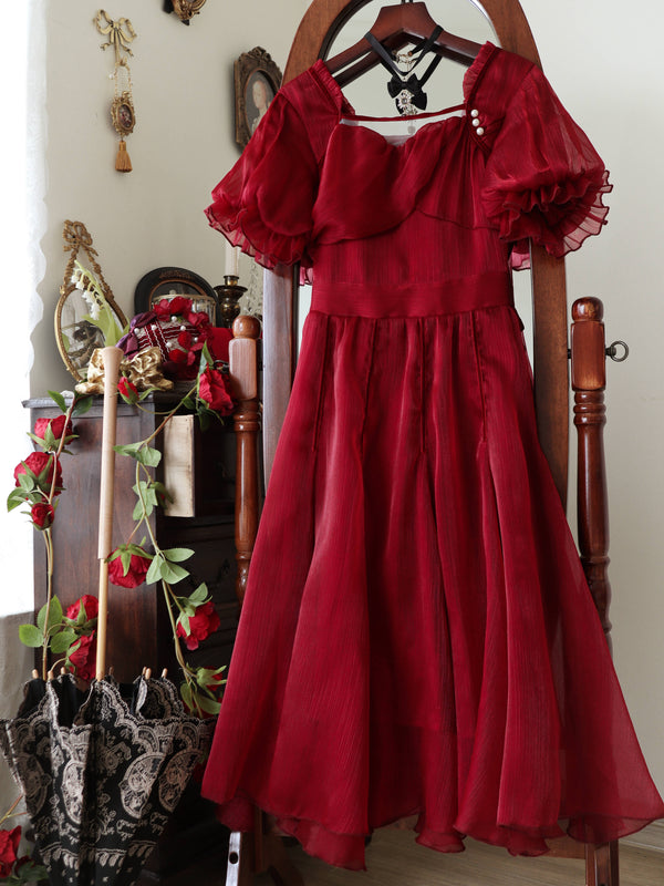 Elegant ribbon dress for a crimson lady