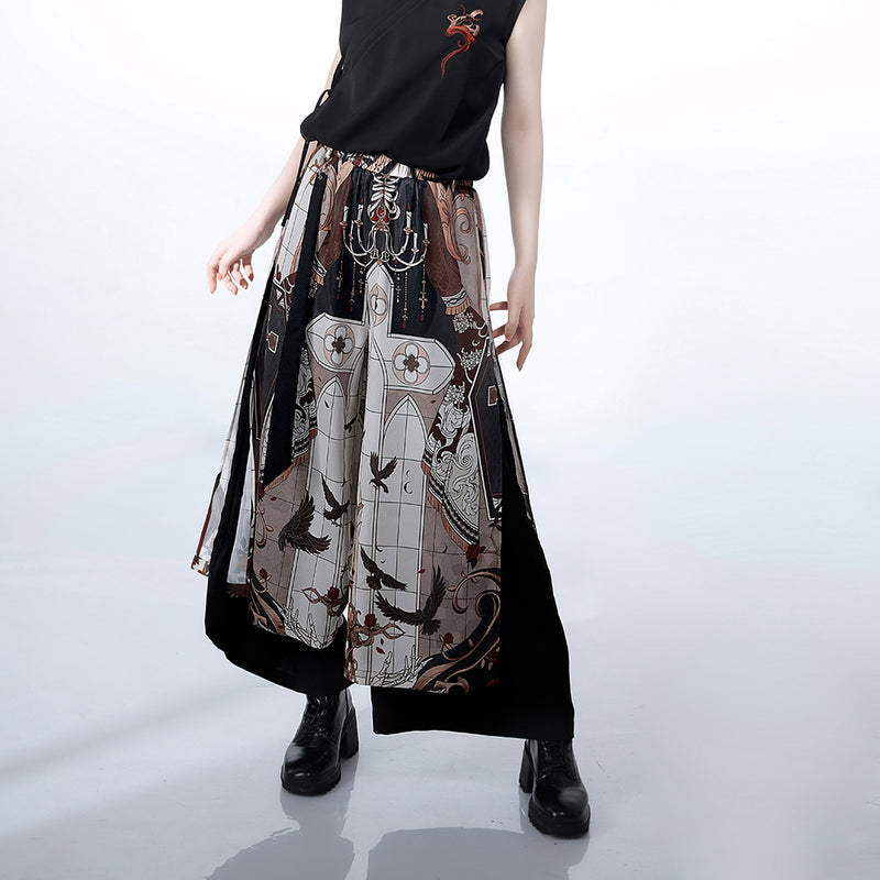 Gothic wide pants of roses and swords of old castle