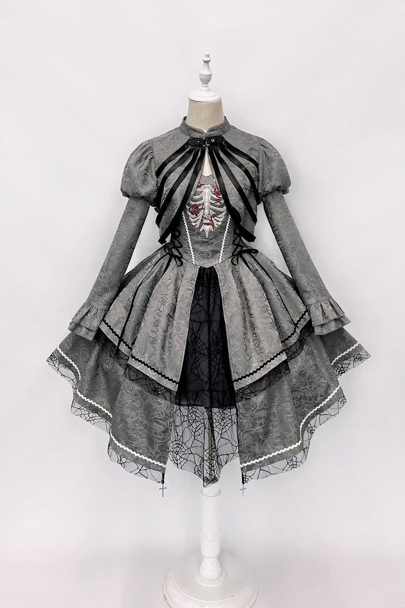 Silver ash rose and ribs jacquard jumper skirt and jacquard jacket [scheduled to be shipped in mid-April 2023]