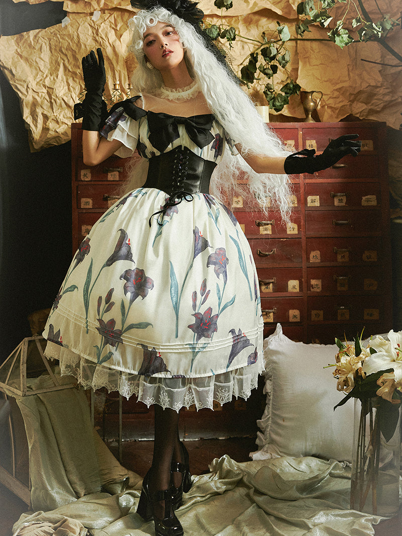 Black lily lady's corset dress