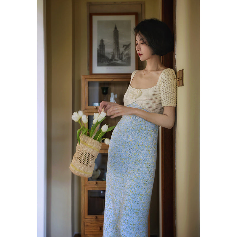 Light floral patchwork knit dress