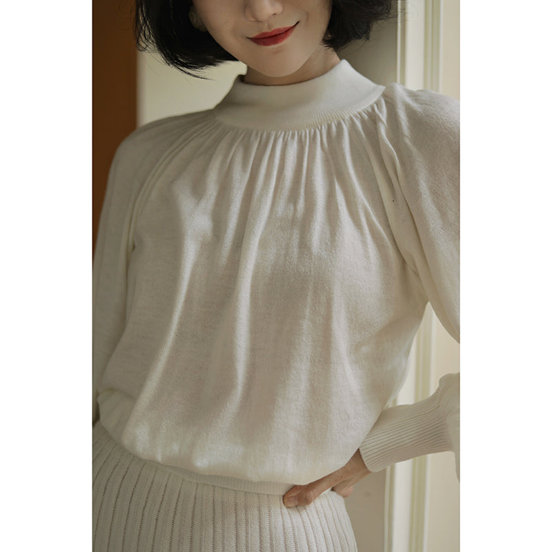Lady of Paris High Neck Knit and Pleated Knit Long Skirt