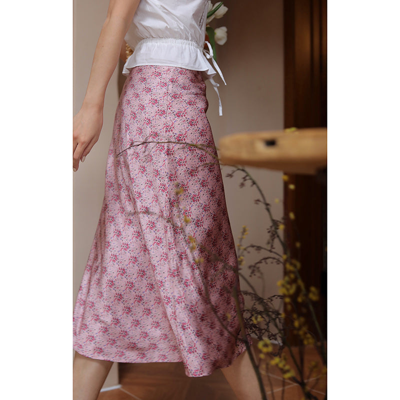 撫子色の花模様フレンチスカート