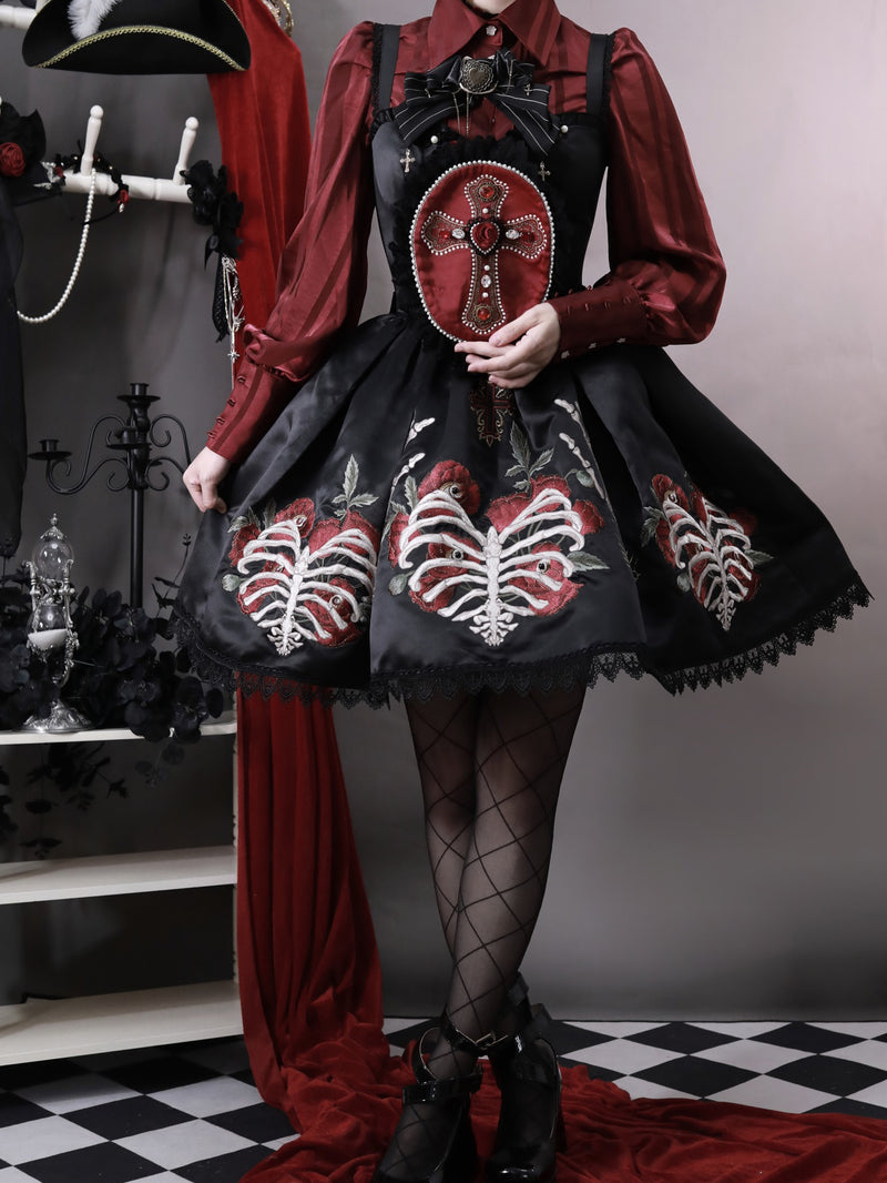 肋骨と薔薇刺繍の編み上げジャンパースカート[2023年6月上旬-6月下旬