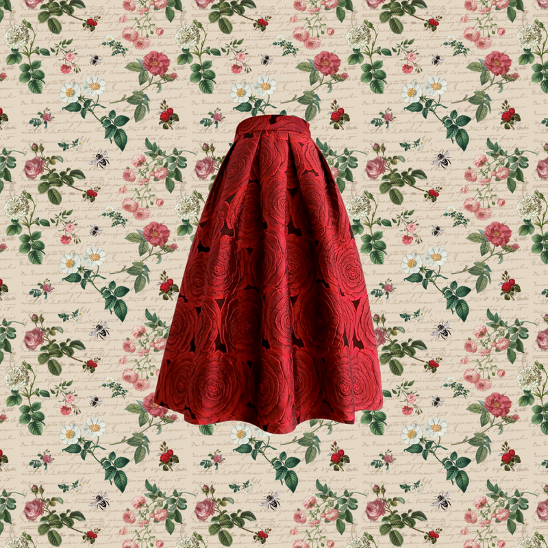Crimson Rose Pattern Hepburn Skirt