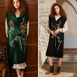 Embroidered knitted dress with sunflowers in a vase
