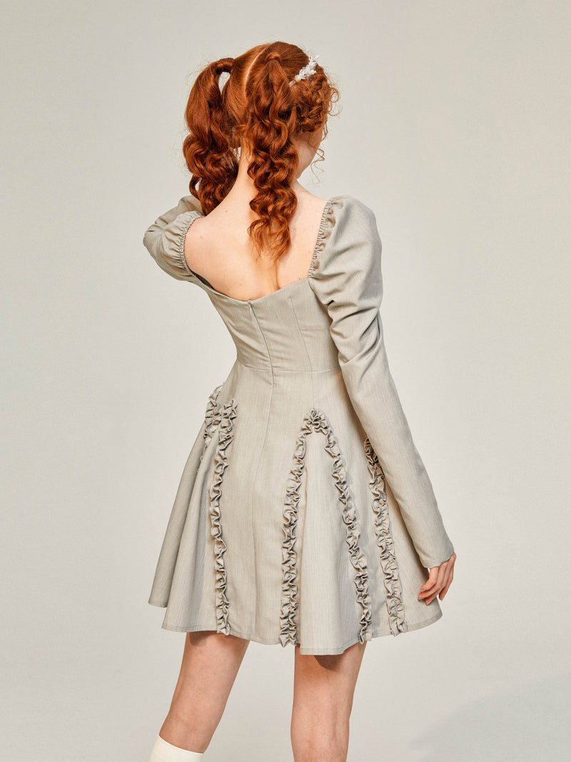 Gray and silver lady's frill dress