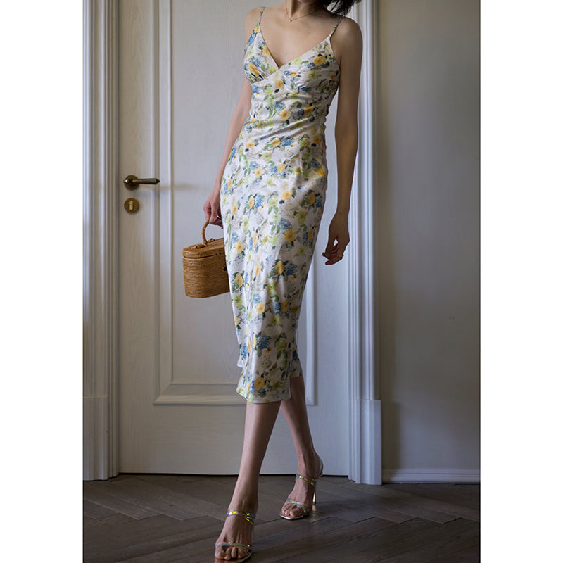 Floral camisole dress with watercolor painting