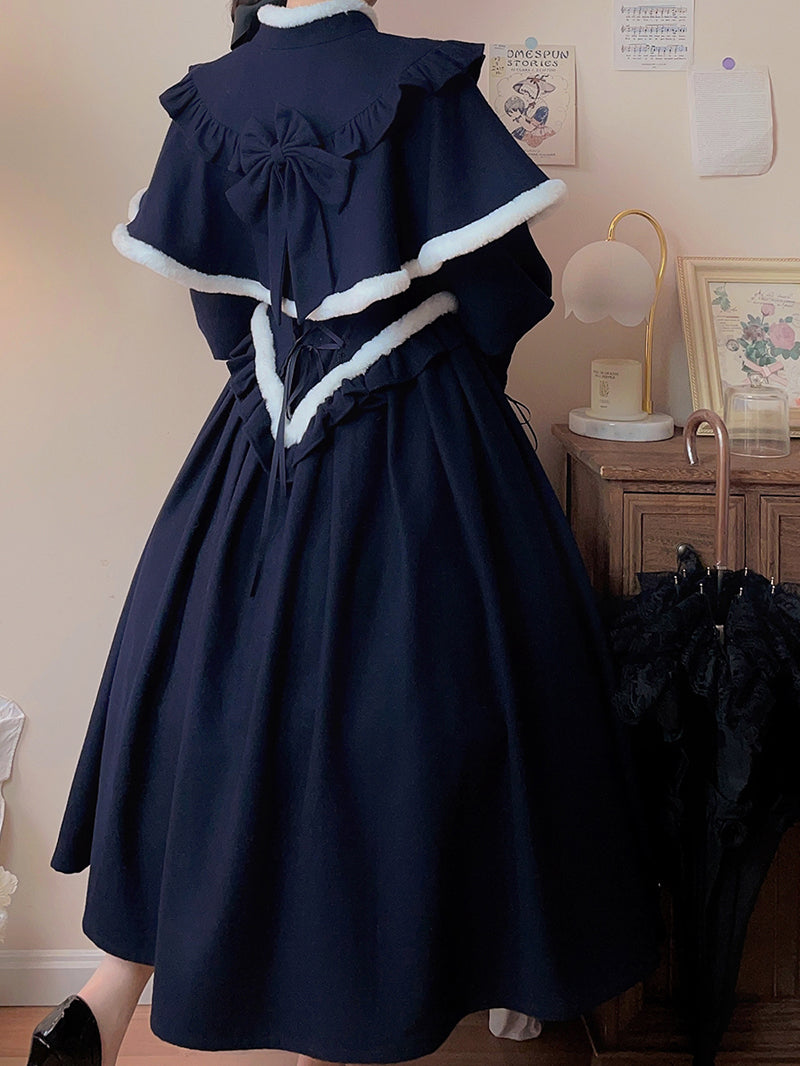 Navy Blue Lady's Classical Dress and Elegant Cape [Scheduled to be shipped in early March 2023]