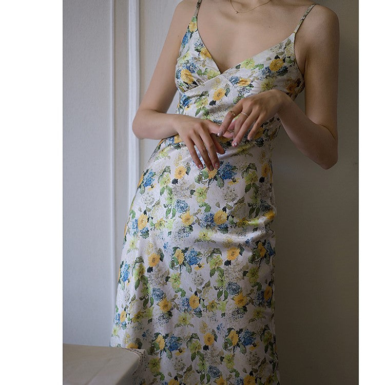 Floral camisole dress with watercolor painting