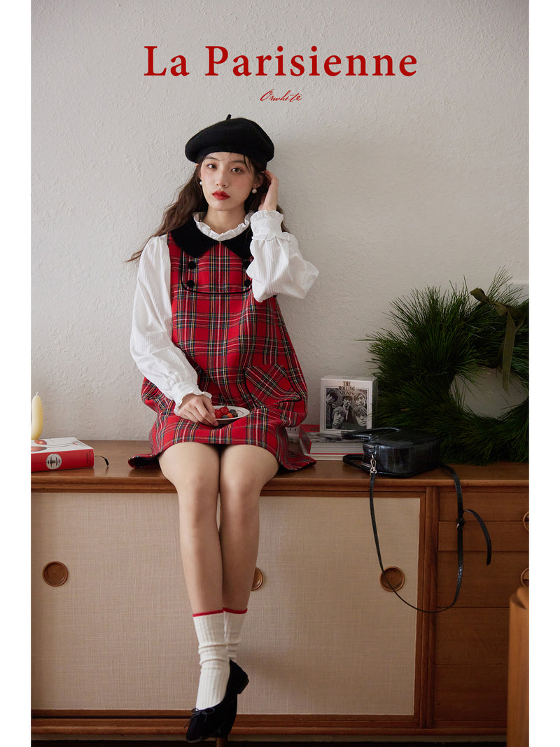 Crimson plaid retro jumper skirt