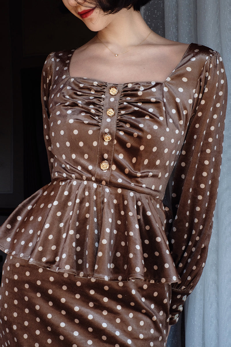 Western lady's polka dot velvet dress