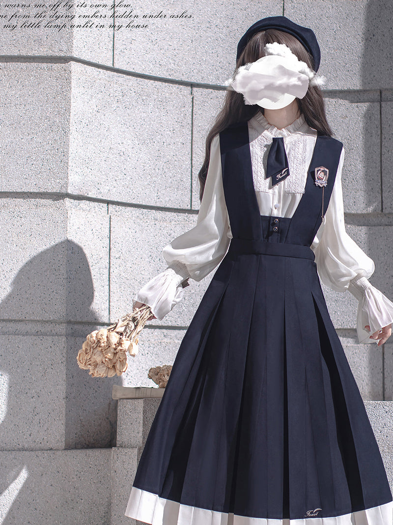 navy blue literary girl jumper skirt and blouse