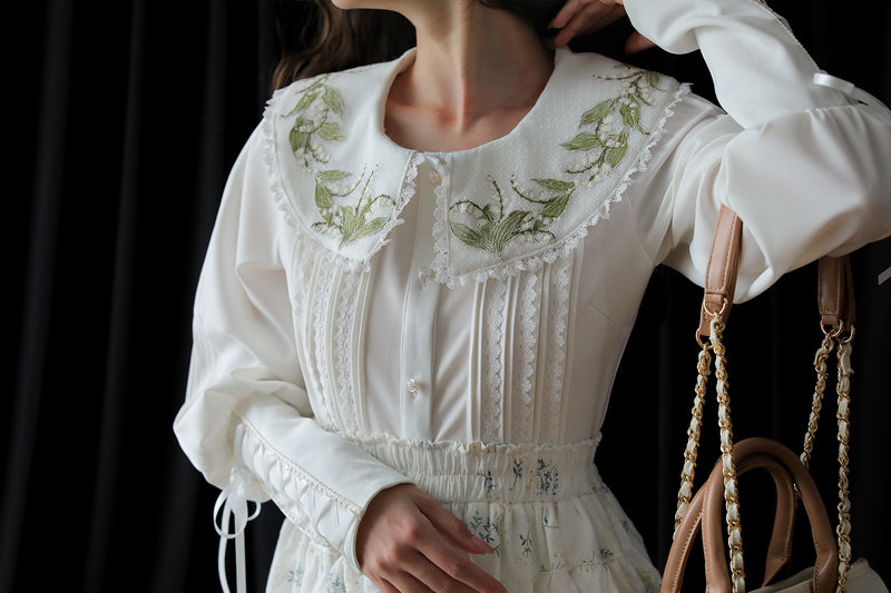Suzuran flower embroidery elegant blouse