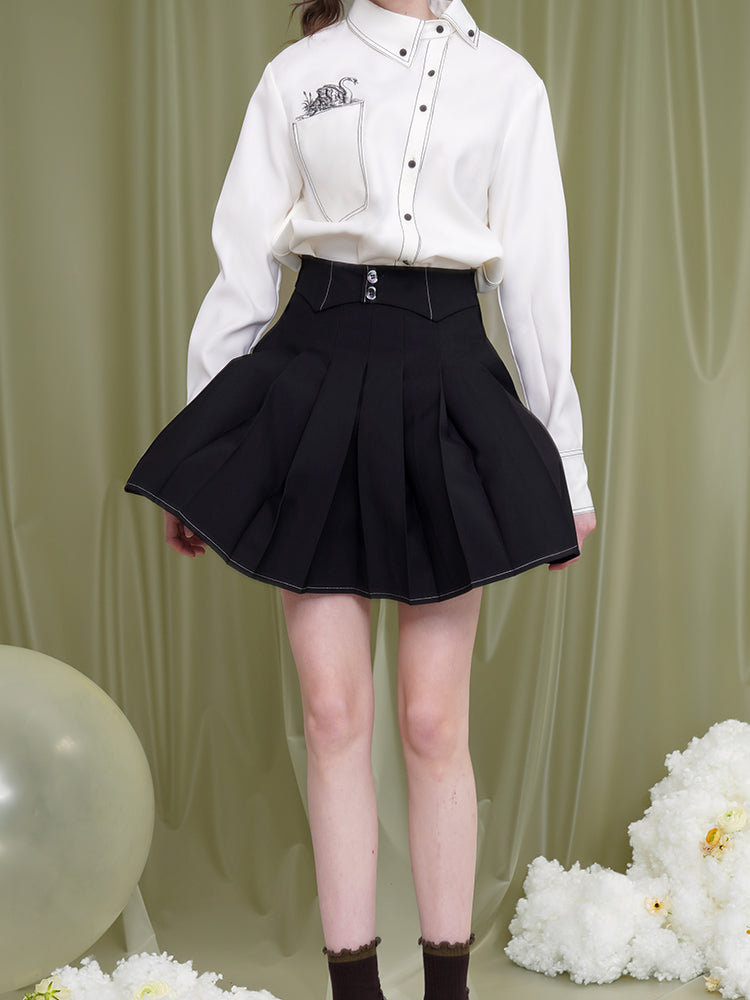 black girl high waist pleated skirt