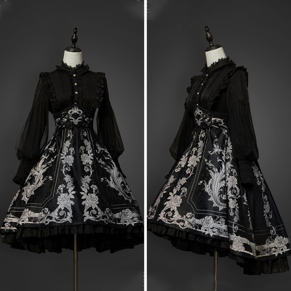 Jet black flower vine pattern corset skirt [Scheduled to be shipped from early May to late May 2023]