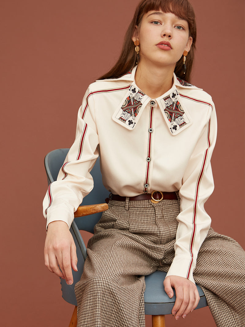King Card Collar Decorated Blouse