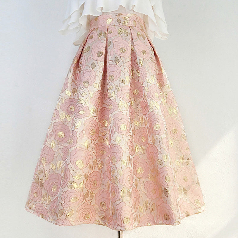 桜色の花群集ヘップバーンスカート