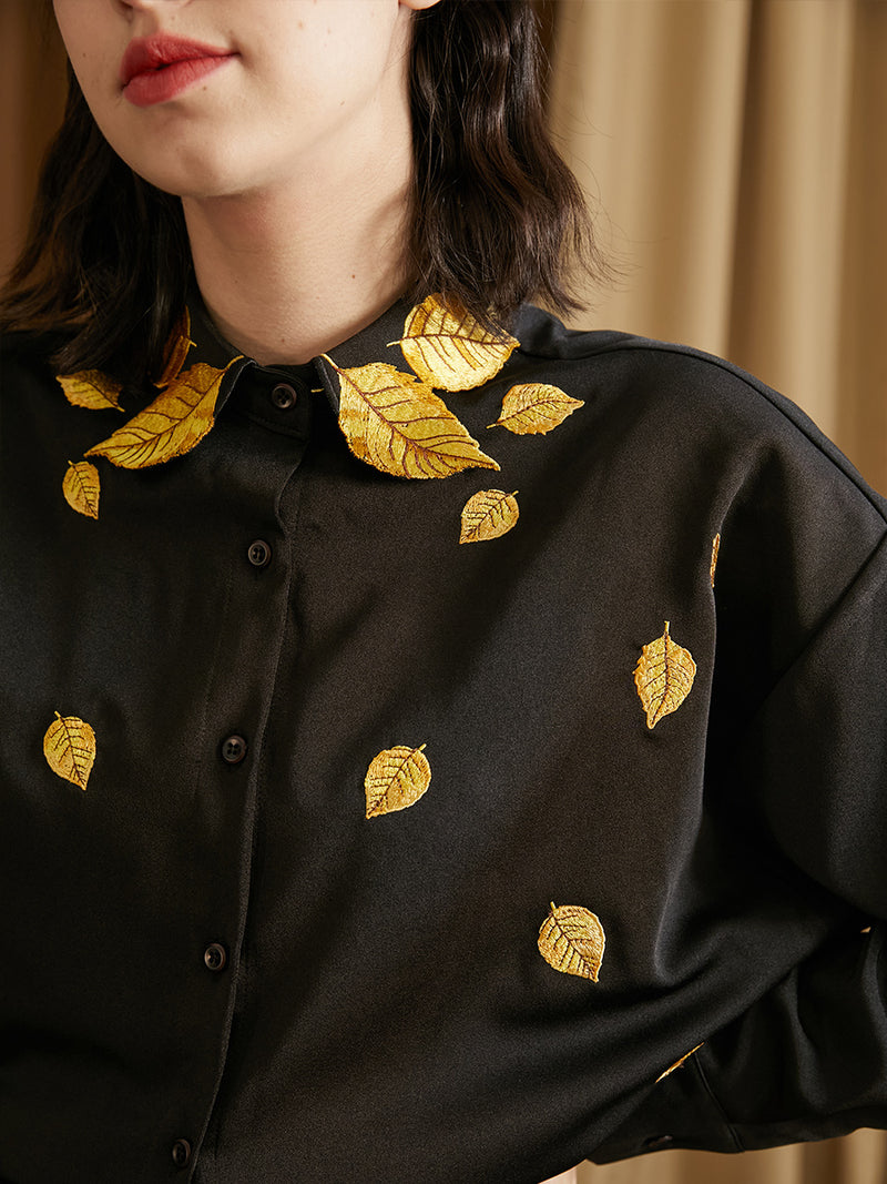 gold leaf embroidery blouse