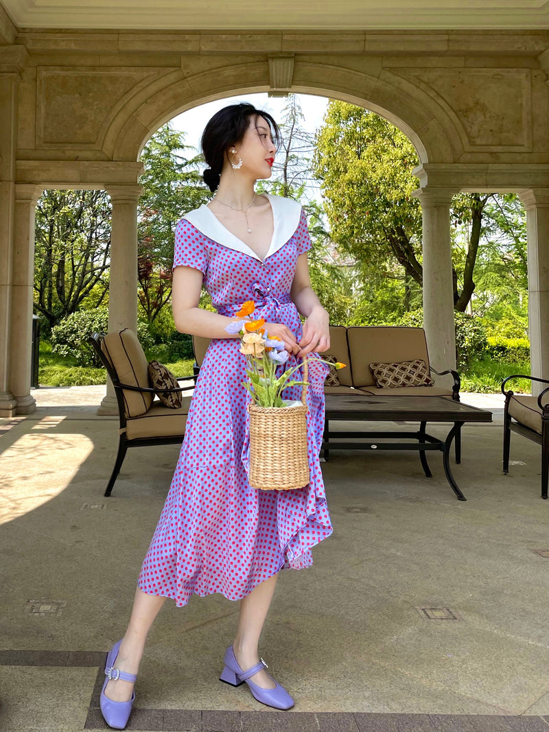 Fuji purple polka dot retro dress