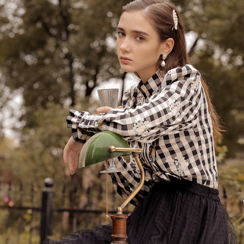 Earl Plaid French Blouse