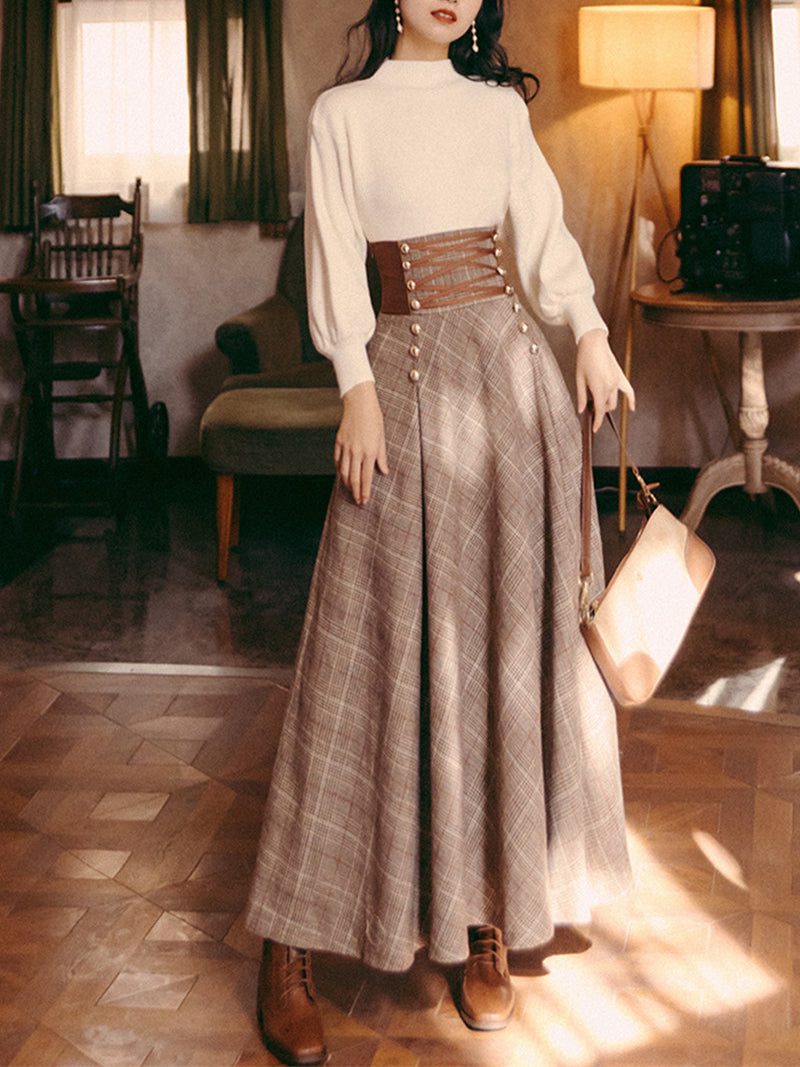 英国貴婦人の格子縞コルセットスカートとニットセーター – ManusMachina