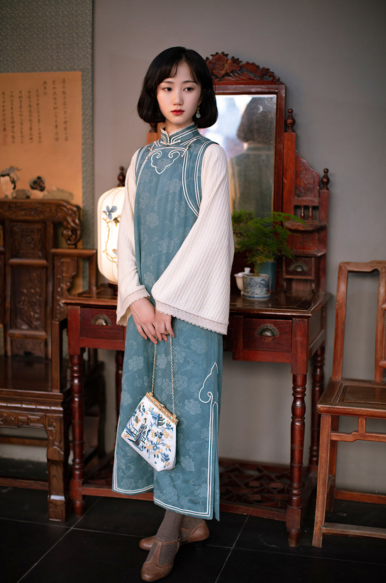 Chinese dress with Asagi flower pattern