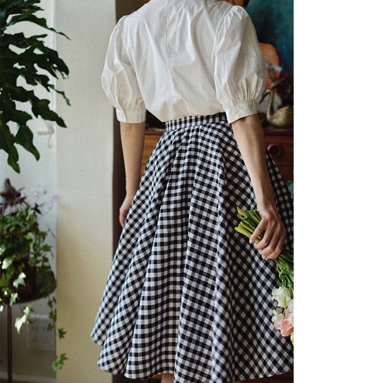 black white plaid hepburn skirt