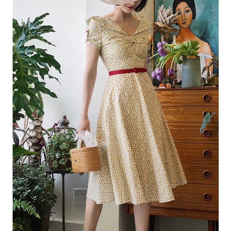 Showa Western-style floral print vintage dress