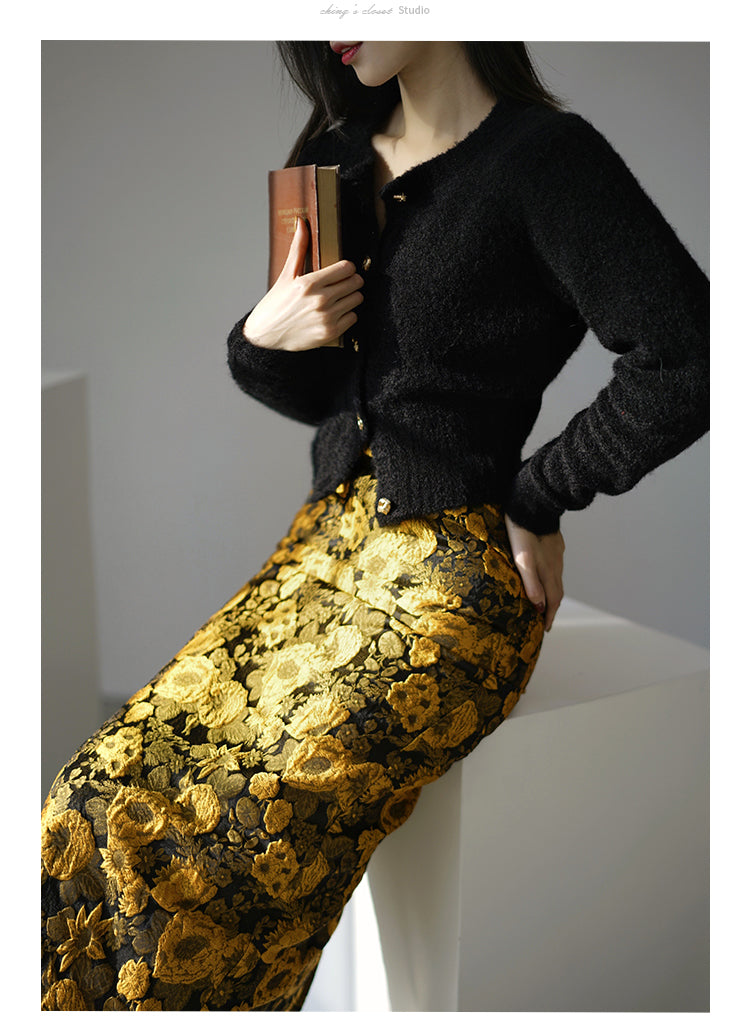 Sunflower embroidery jacquard skirt