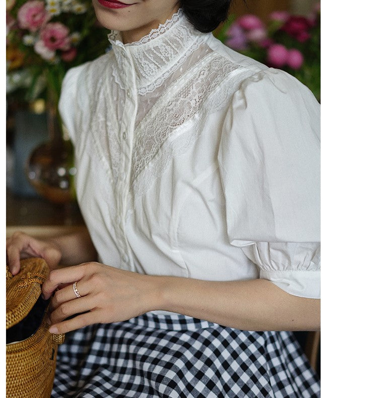White thread embroidery vintage blouse