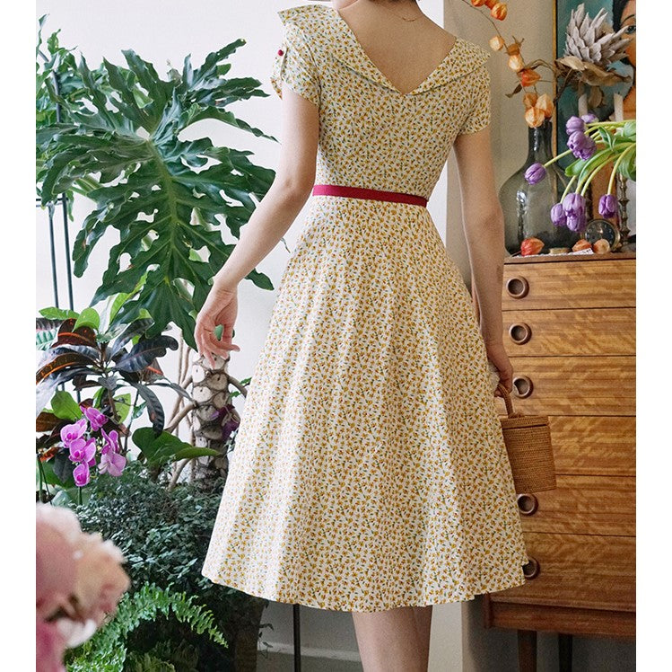 Showa Western-style floral print vintage dress